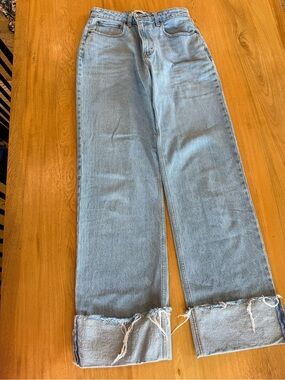 Abercrombie & Fitch Light Blue Wide Leg Jeans with Raw Cuff